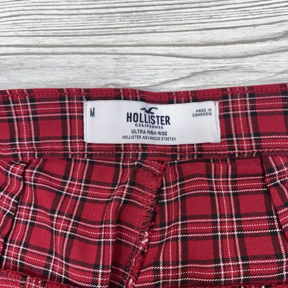 Hollister Ultra High-Rise Red Plaid Pants Juniors Size Medium Stretch - Picture 7 of 12